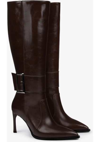 Kadın Emma Kahve Cilt Tokalı Topuklu Çizme indirimleri