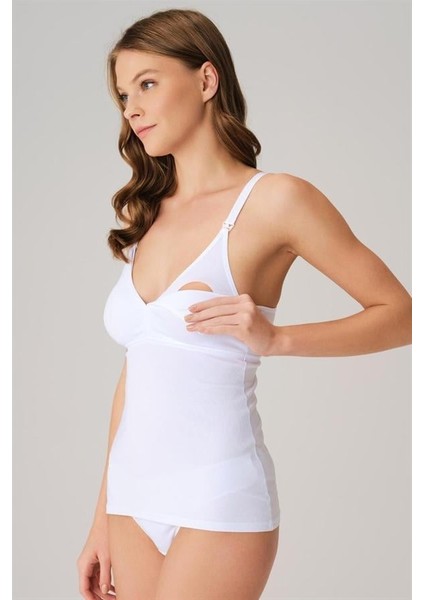 Modal Pamuklu Lohusa Önden Açılan Beyaz Emzirme Atleti