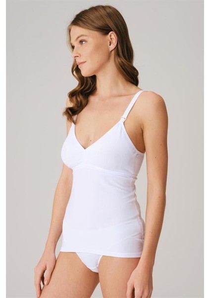 Modal Pamuklu Lohusa Önden Açılan Beyaz Emzirme Atleti modelleri