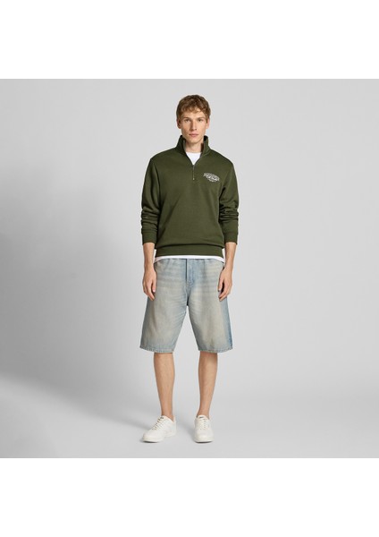 JJMAKOTO HALFZIP SWEAT Haki Erkek Sweatshirt fırsatları