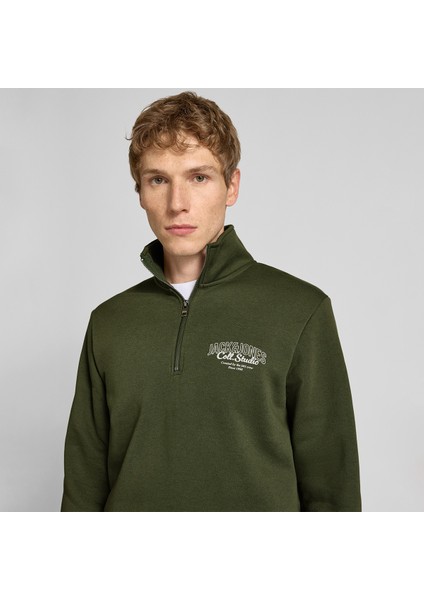 JJMAKOTO HALFZIP SWEAT Haki Erkek Sweatshirt indirimleri