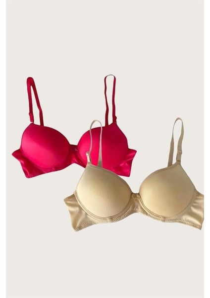 Arias Closet Ten-Kırmızı 2'li Mikro Kumaş Push Up Dolgulu Balenli Günlük Destekli Sütyen