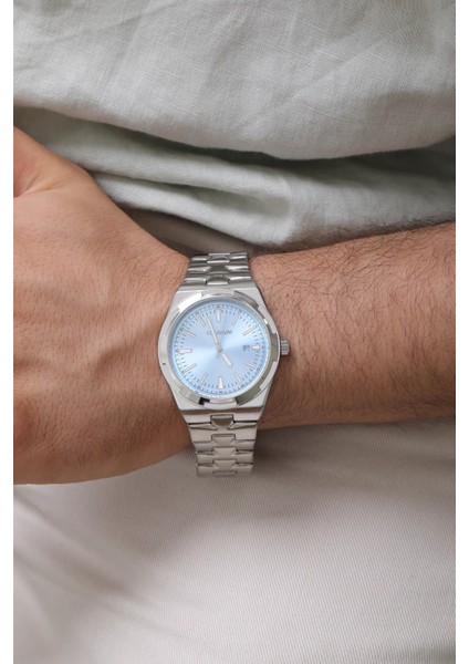 Gümüş Renk Mavi Kadranlı Çelik Erkek Kol Saati fiyatları