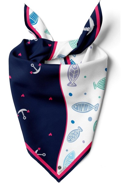Balık Desenli Ipek Bandana