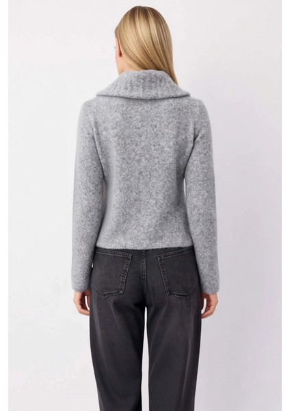 Kadın Sakal Iplik Fitilli Dokuma Fermuarlı Triko Hırka Uzun Kollu Devrik Yaka indirimleri