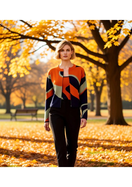 Kadın Triko Ikili Takım Renk Bloklu Tasarım Günlük Şıklık Kombinleri Modern Görünüm Pratik