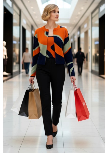 Kadın Triko Ikili Takım Renk Bloklu Tasarım Günlük Şıklık Kombinleri Modern Görünüm Pratik fiyatları