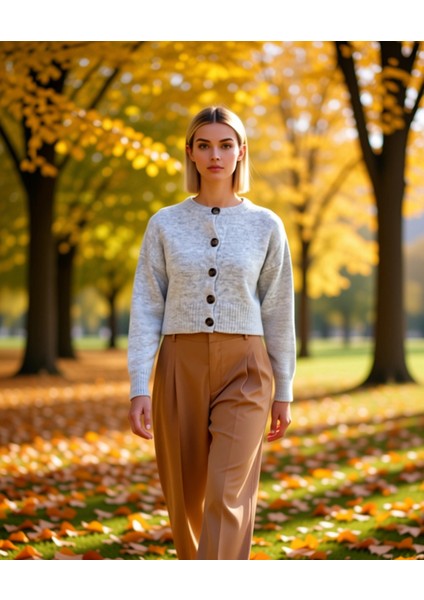 Kadın Oversize Düğmeli Crop Triko Hırka Yumuşak Dokusuyla ve Rahatlığı Bir Arada Sunar Şık