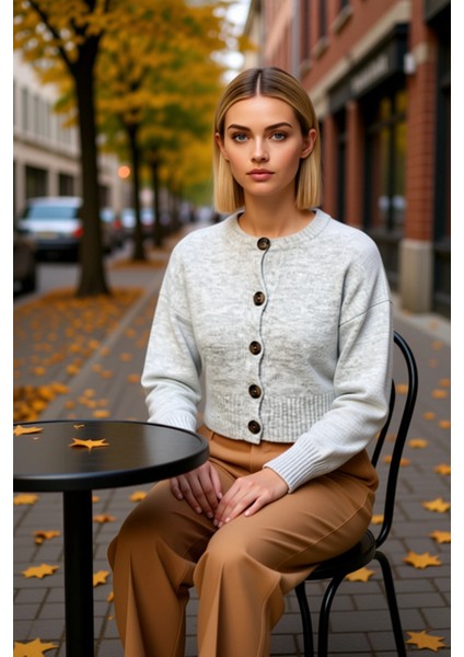 Kadın Oversize Düğmeli Crop Triko Hırka Yumuşak Dokusuyla ve Rahatlığı Bir Arada Sunar Şık fiyatları