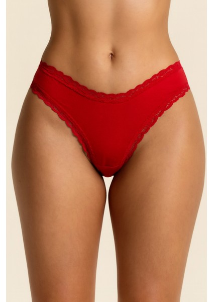 Dominant Kırmızı Dantelli Özel Yılbaşı Kutulu Gawzera Kadın Brezilian Külot