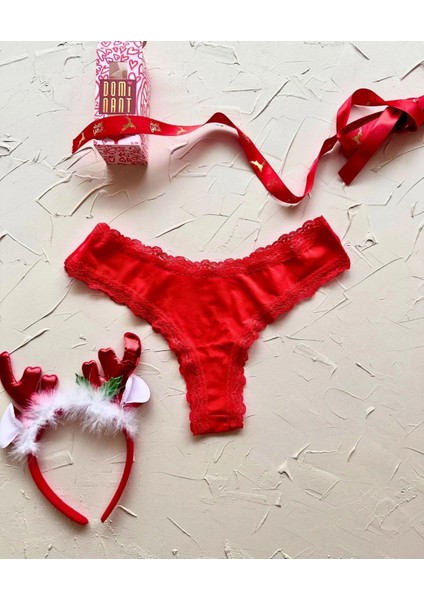 Dominant Kırmızı Dantelli Özel Yılbaşı Kutulu Gawzera Kadın Brezilian Külot fırsatları
