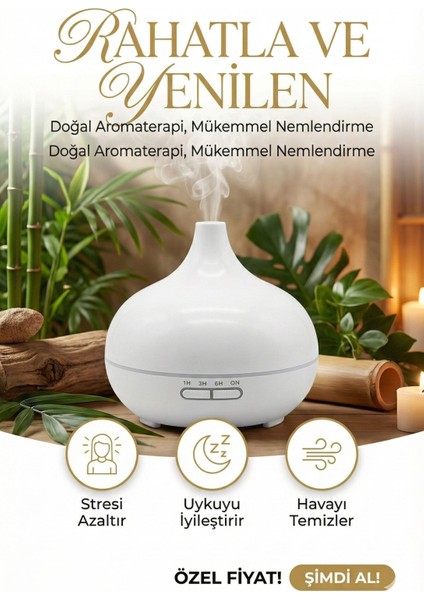 Aroma Difüzörü Gece Işığı 7 LED Hava Nemlendirici Kumandalı Buhar Makinesi 500 ml