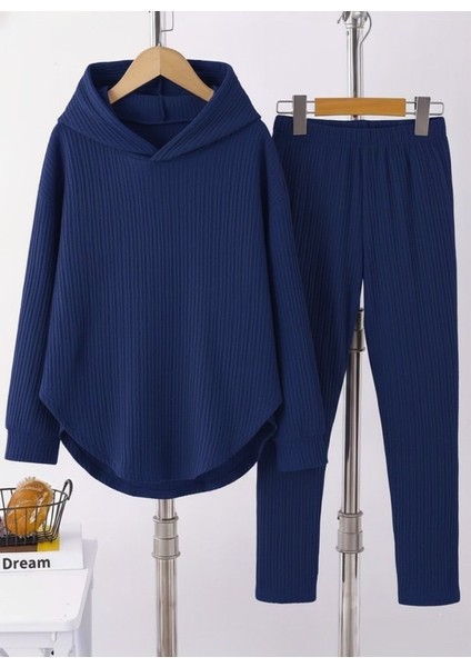 Kadın Uzun Kollu Kapşonlu Meloni Bluz ve Pantolon Ikili Takım