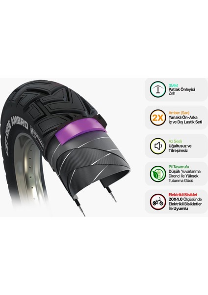 Cst Tourance Ride Ambro Amber Yanak 20X4.0 Zırhlı Iç Dış Lastik Seti – Elektrikli Bisikletlere Uyumlu, Yüksek Konfor & Yol Tutuşu fiyatları