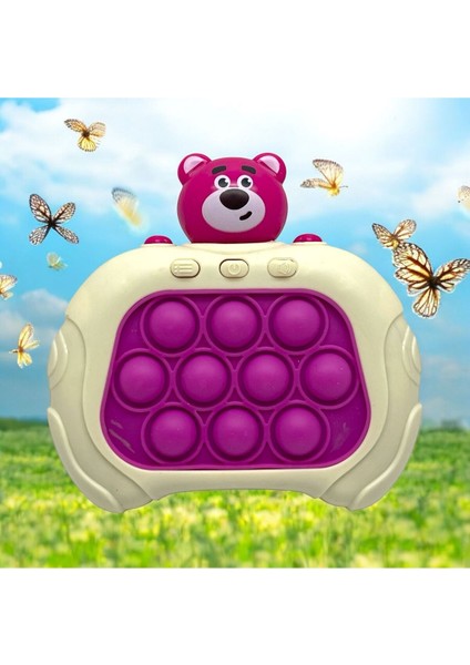 Pembe Ayıcık Bebek Işıklı ve Sesli Elektronik Popit Eğitici Oyuncak Quick Push Konsol