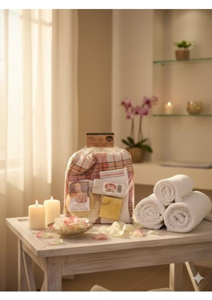 Gelin Duş Seti.kükürtlü Sabun,pestemal,3lü Disk,masaj Lifi