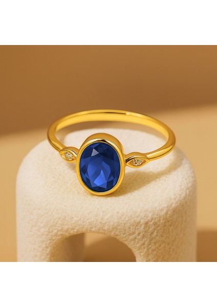 14 Ayar Altın Oval Kesim Safir Yüzük