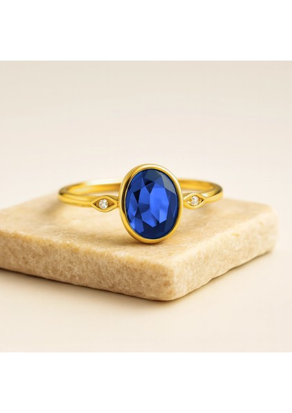 14 Ayar Altın Oval Kesim Safir Yüzük fiyatları