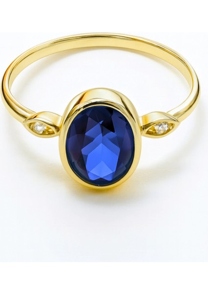 14 Ayar Altın Oval Kesim Safir Yüzük indirimleri