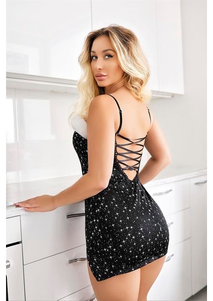 Arias Closet Göğüs Kısmı Peluş Detaylı Yıldız Desenli Mini Seksi Gecelik fırsatları