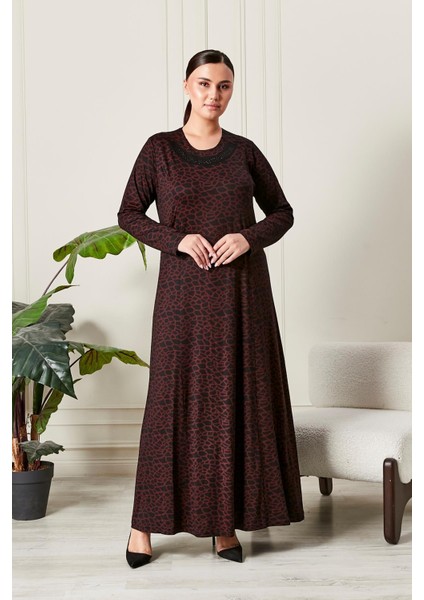 Kadın Buyuk Beden Yakası Taşlı Penye Elbise modelleri