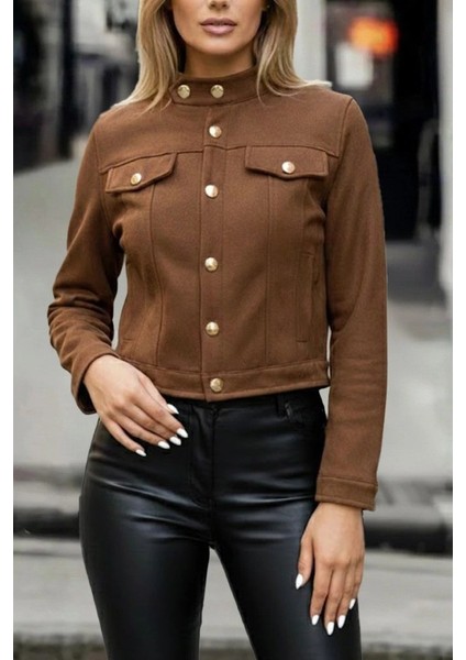Mdb Kadın Uzun Kollu Yakadan ve Önden Düğmeli Süet Kısa Ceket modelleri