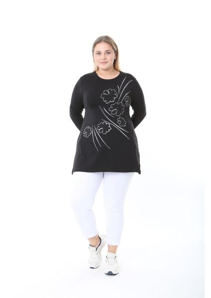 Kadın Büyük Beden Desenli Taş Baskılı Tunik