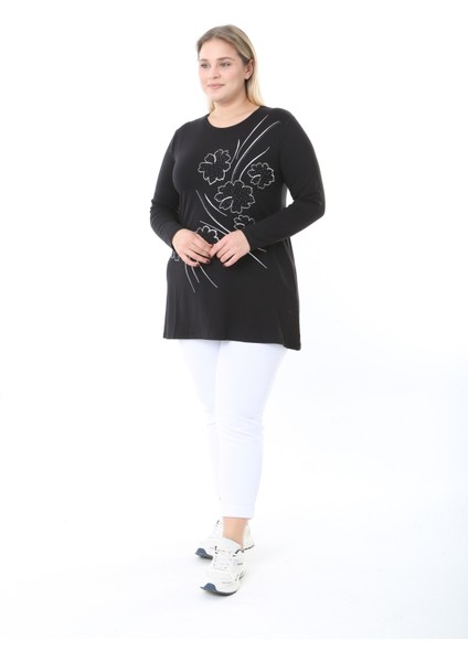 Kadın Büyük Beden Desenli Taş Baskılı Tunik