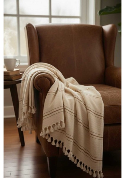 Çizgili Doğal Pamuk, Yumuşak Battal Boy Pike, Koltuk Örtüsü, Çok Amaçlı Örtü 240X260 Cm. modelleri