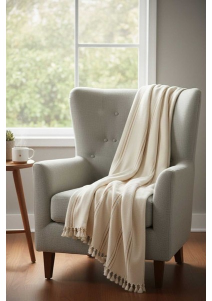 Çizgili Doğal Pamuk, Yumuşak Battal Boy Pike, Koltuk Örtüsü, Çok Amaçlı Örtü 240X260 Cm.