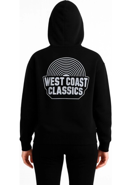 Üç Iplik Kapüşonlu Ön ve Arka Baskılı Sweatshirt Hoodie - Siyah fırsatları