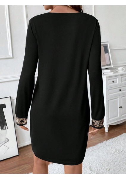 Kadın Uzun Kollu V Yakalı Pulpayet Detaylı Mini Ithal Krep Elbise fırsatları