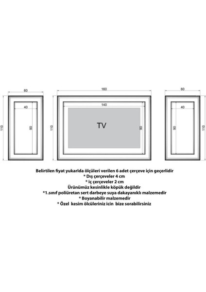 Tv Ünitesi Özel Tasarım Montaja Hazır Poliüretan Boyanabilir Çıta Eği mli Model 6 Çerçeveli Set fiyatları