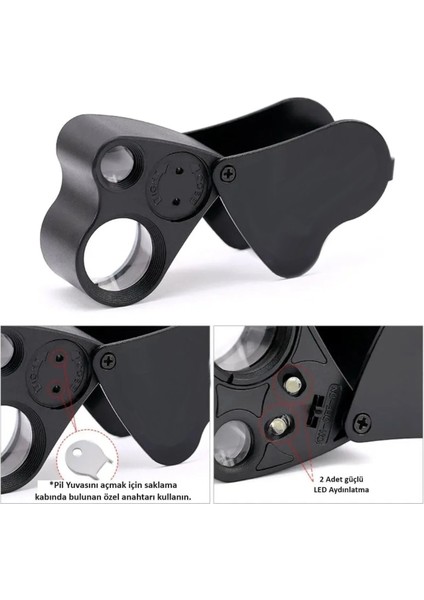 30X 60X Ikili Küçük Büyüteç LED Aydınlatmalı Lup modelleri