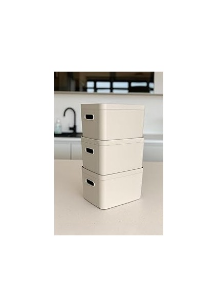 Linea 3'lü Dolap Içi Mutfak Çocuk Odası Raf Düzenleyici Saklama Kutusu - Bej