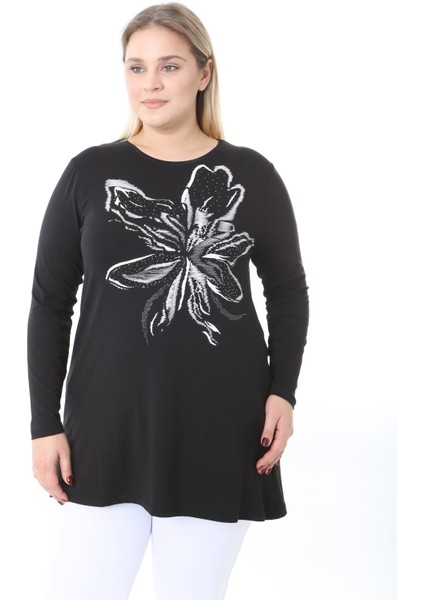 Kadın Büyük Beden Desenli Taş Baskılı Tunik