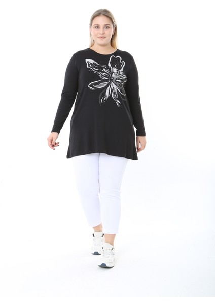 Kadın Büyük Beden Desenli Taş Baskılı Tunik
