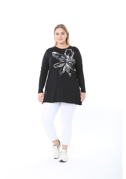 Kadın Büyük Beden Desenli Taş Baskılı Tunik