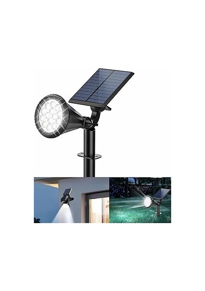 Forlife Beyaz 18 LED Spot Güneş Enerjili Bahçe Aydınlatma Lambası, Fotoselli, Spike Aplik, 18W Su G