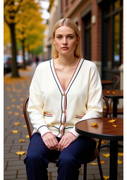 Kadın Çizgili V Yaka Triko Hırka Rahat Kalıbı ve Şık Detayları Ile Gündelik Kombinlerinize Uyum fiyatları