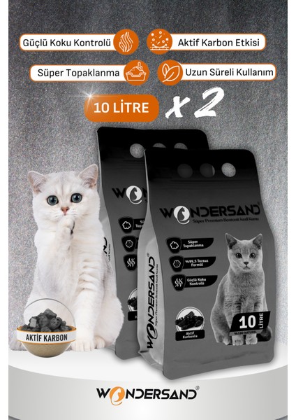 Aktif Karbon Süper Premium Kedi Kumu 10 Lt x 2 Adet
