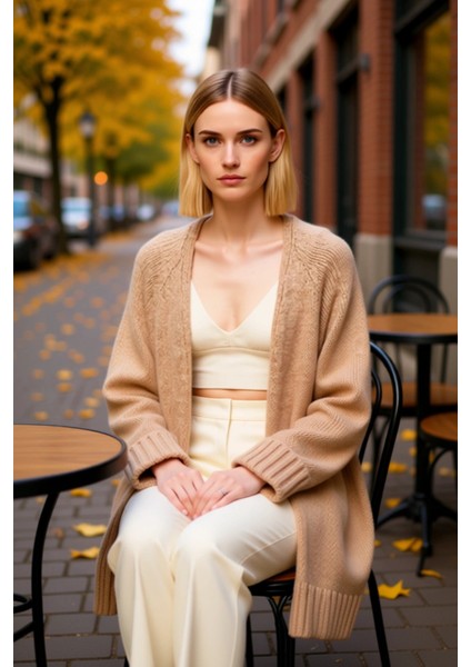 Kadın V Yaka Reglan Kol Uzun Boy Geniş Kalıp Yumuşak Dokulu Düz Desen Rahat Triko Örgü Hırka fiyatları