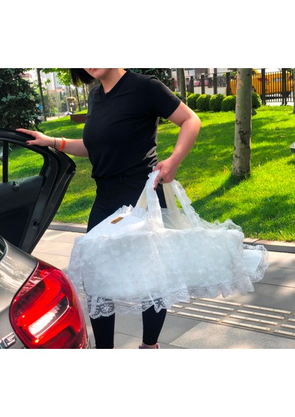 Sema Baby Fistolu Güpürlü Lüks Yenidoğan Bebek Yatağı - Ekru modelleri