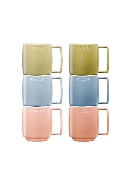 Staub Seramik Kupa Seti, 350 Ml, Makaron Renkli, 6 Parça, Mikrodalga ve Bulaşık Makinesi Uyumlu