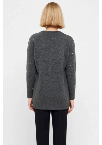 Kadın Fitted Kesim Taş Detaylı Fermuarlı Uzun Kollu Bisiklet Yaka Düz Desen Zarif Triko Hırka indirimleri