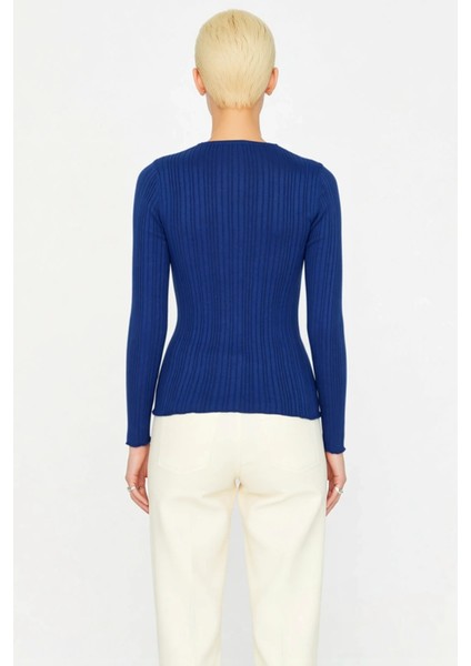 Kadın Merserize Dokulu Fitilli Polo Yaka Düğmeli Uzun Kollu Dar Kesim Şık Günlük Triko Bluz indirimleri