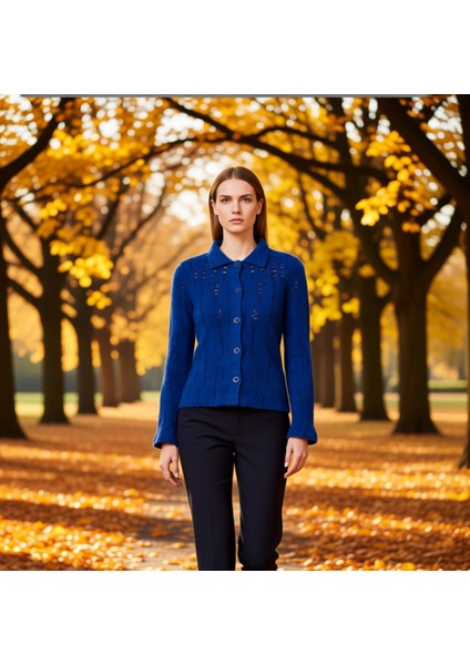 Kadın Ajurlu Delikli Buklet Iplikli Triko Hırka Günlük Şıklık ve Sunan Uzun Kollu Üst Giyim