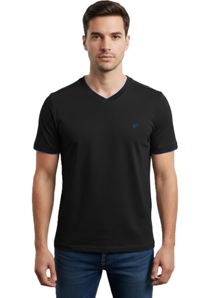 25-7008 Erkek Normal Beden V Yaka Sol Ön Göğüs Nakışlı T-Shirt fiyatları
