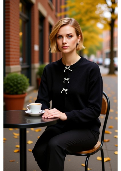 Zarif Kurdele Fiyonk Detaylı Şık ve Konforlu Yumuşak Dokulu Kadın Triko Hırka Günlük Kullanım fiyatları