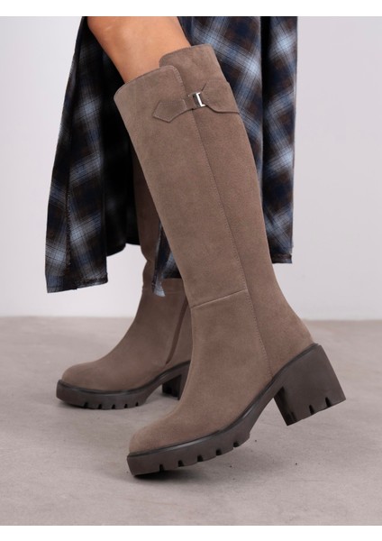 Fumi Vizon Süet Hakiki Deri Kadın Çizme